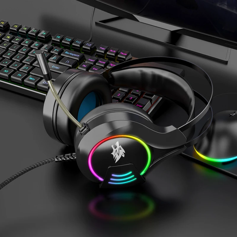 OEM Gaming Headphones Surround Stereo Headphones with Mic LED Lights Headphones for Laptop Tablet Gamers