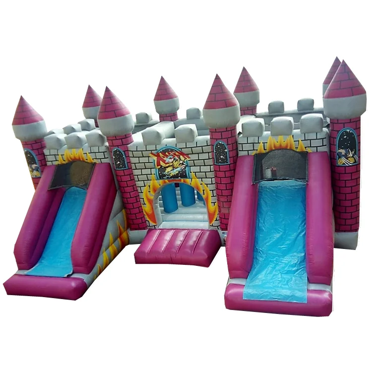 
Hot sale inflatable double lanes bouncy castle obstacle with slide combo game for sale 