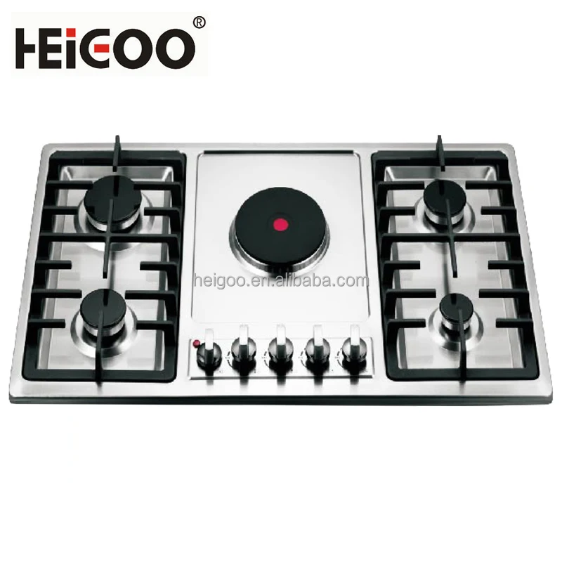 1 электрическая плита, 4 газовая горелка, плита с 5 горелками, гибридная плита