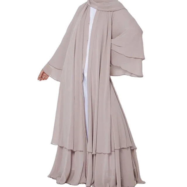2022 Hot-sale Dubai Fashion Women Muslim Solid Long Sleeve Casual Cardigan Dress Islamic Ladies
