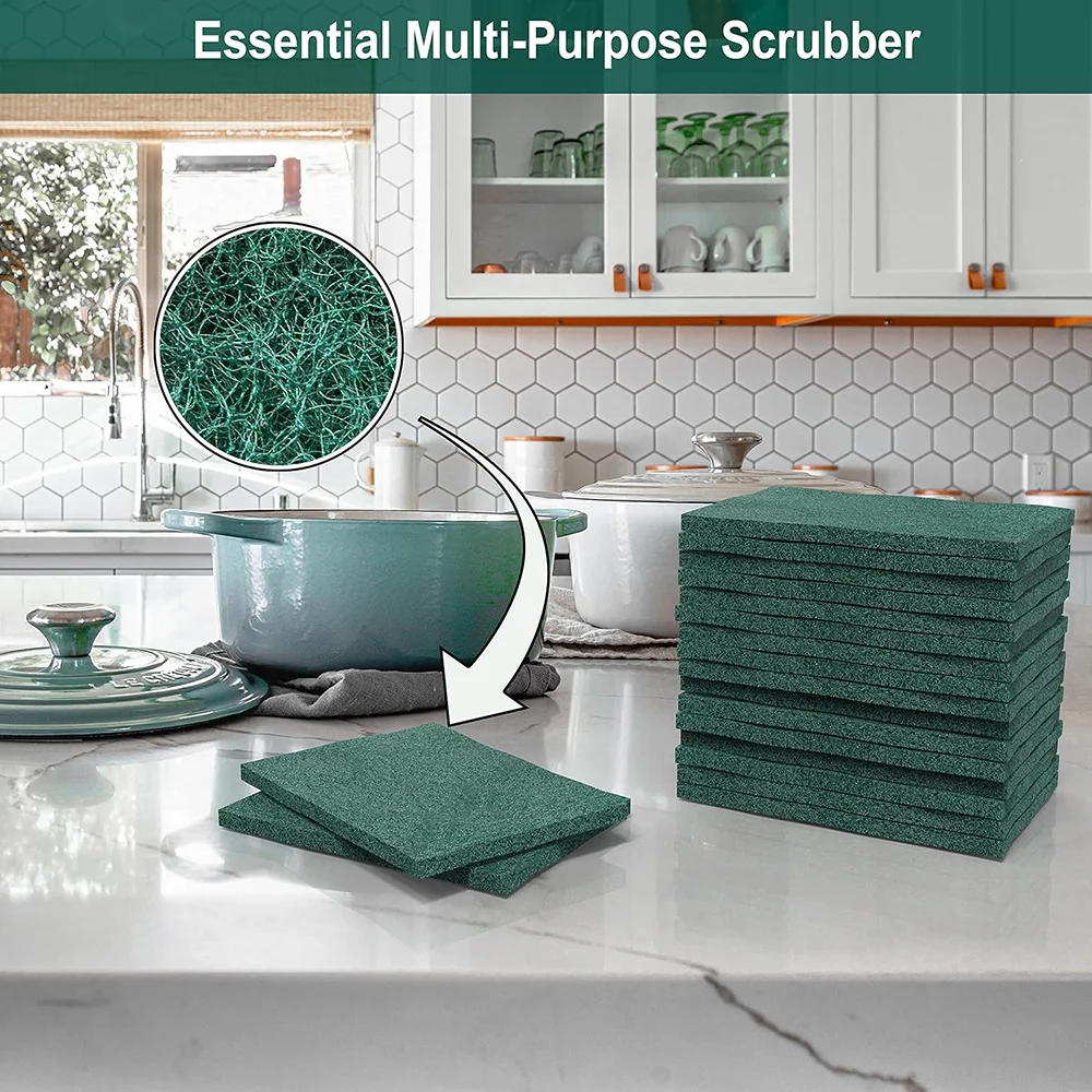 Kitchen Household Cleaning Nylon Fiber Sponge Grease Stains Dish Washing Scrubber Scouring Pads Heavy Duty Cleaning Sponges