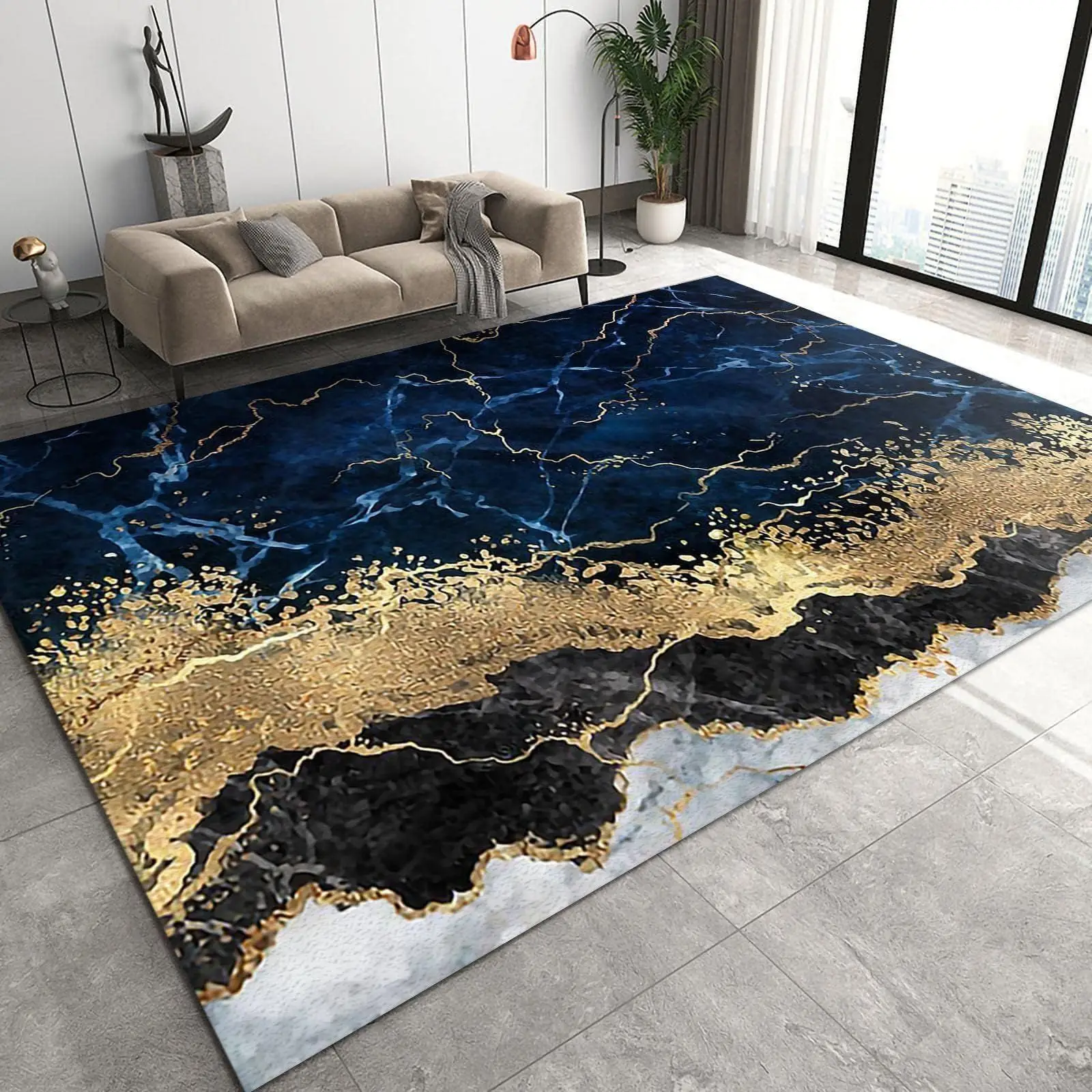 Modern Non-Slip Stone Green Marble Carpet Abstract Pattern Rugs For Living Room