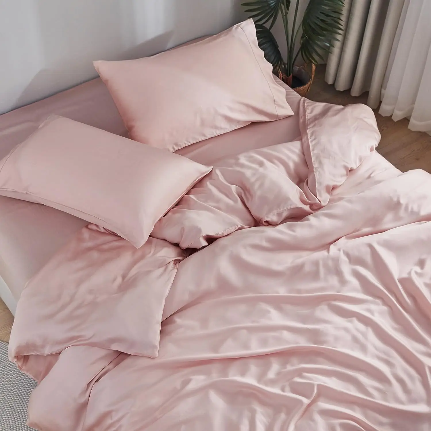 2024 New Arrival Hot sale 100% organic bamboo Cooling Bedding Sheets Set Luxury customized solid color bedding set bedsheets