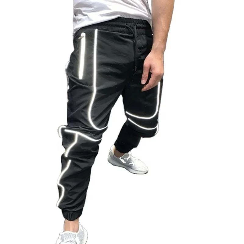 Custom Night Light Shiny Blink Streetwear Men Joggers Trousers Fashion Reflective Cargo Hip Hop Pants