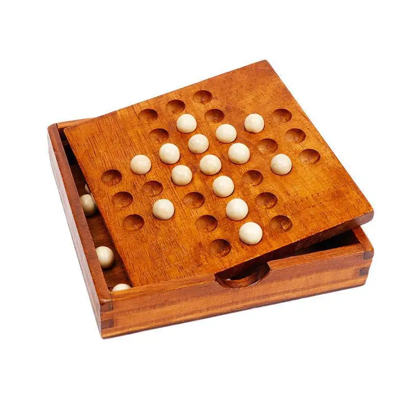 Brain Teaser solitaire Toy Vintage Style 33 Wood Marbles Bead Wooden Solitaire Board Chess Game