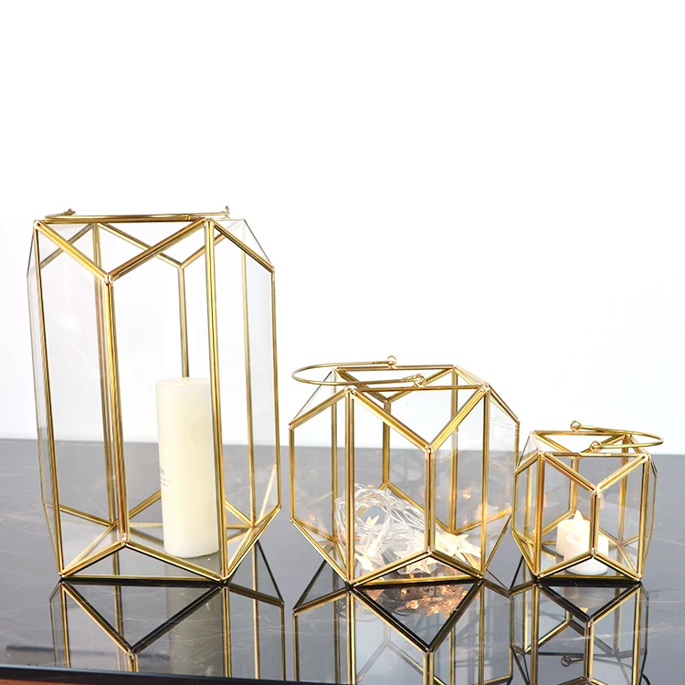 geometric metal wedding holder set of 3  three floor standing lanterns for candles