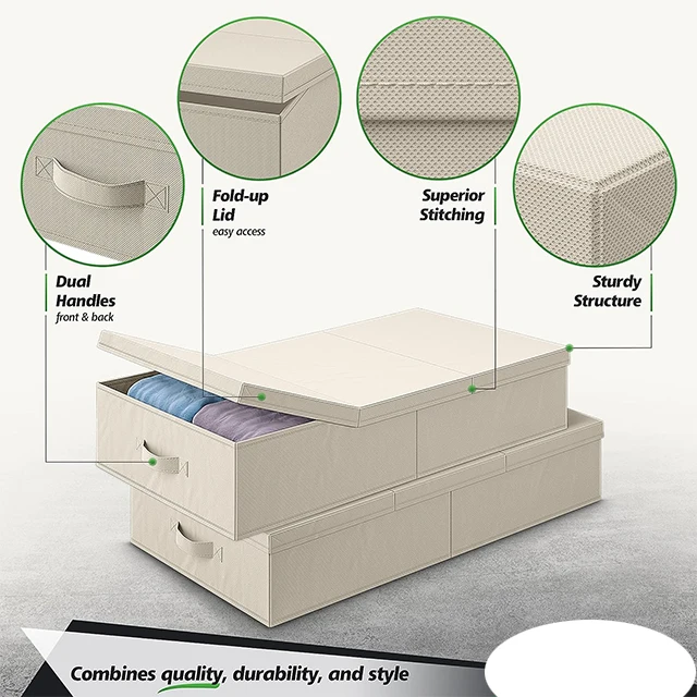 Foldable Under Bed Bags Large Under Bed Storage Boxes Thick Breathable Underbed Clothes Storage Bags Zippered Organizer