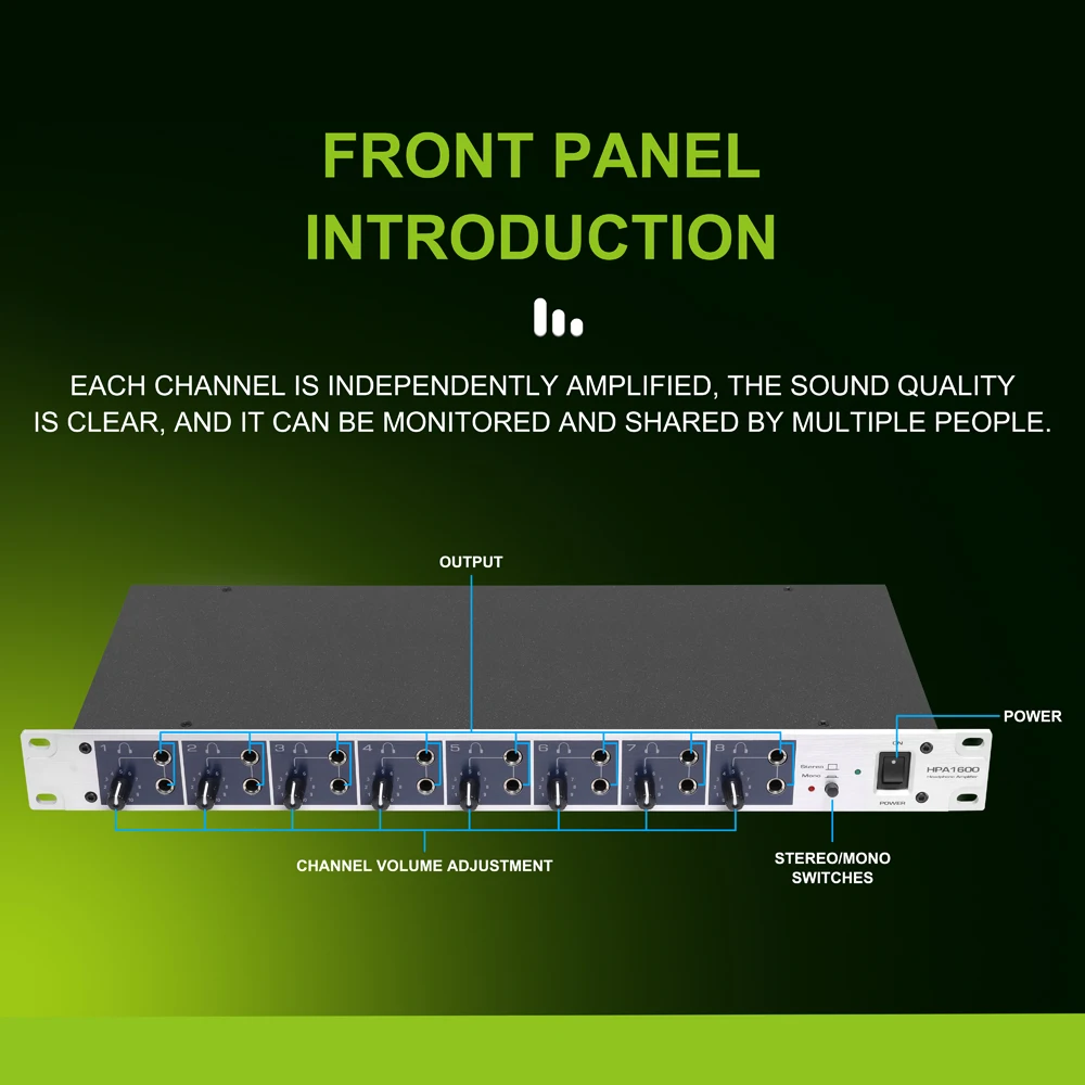 Studio professional 8 channel headphone amplifier HPA1600