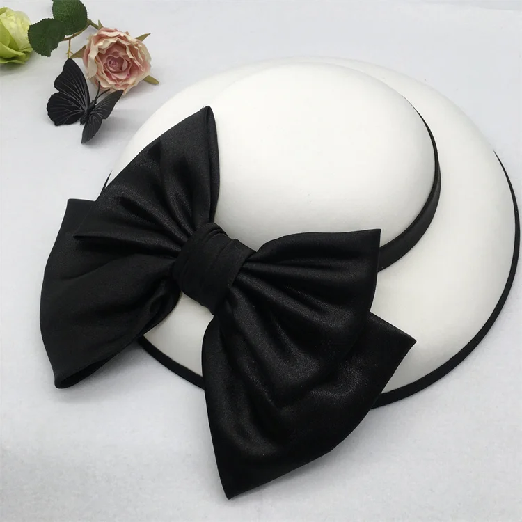 Vintage European handmade satin big bow royal womens elegant church top formal hat