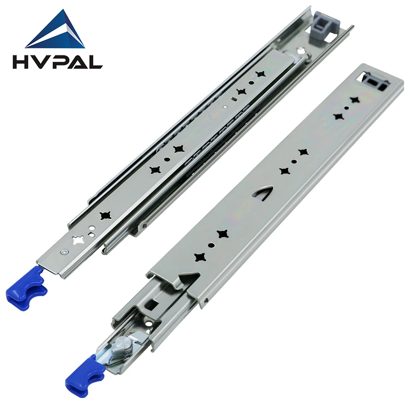 Hvpal 115kg Load Capacity 53mm Width 3Fold Channel Sliders Locking Side mounted Telescopic Rails  Heavy Duty Drawer Slide