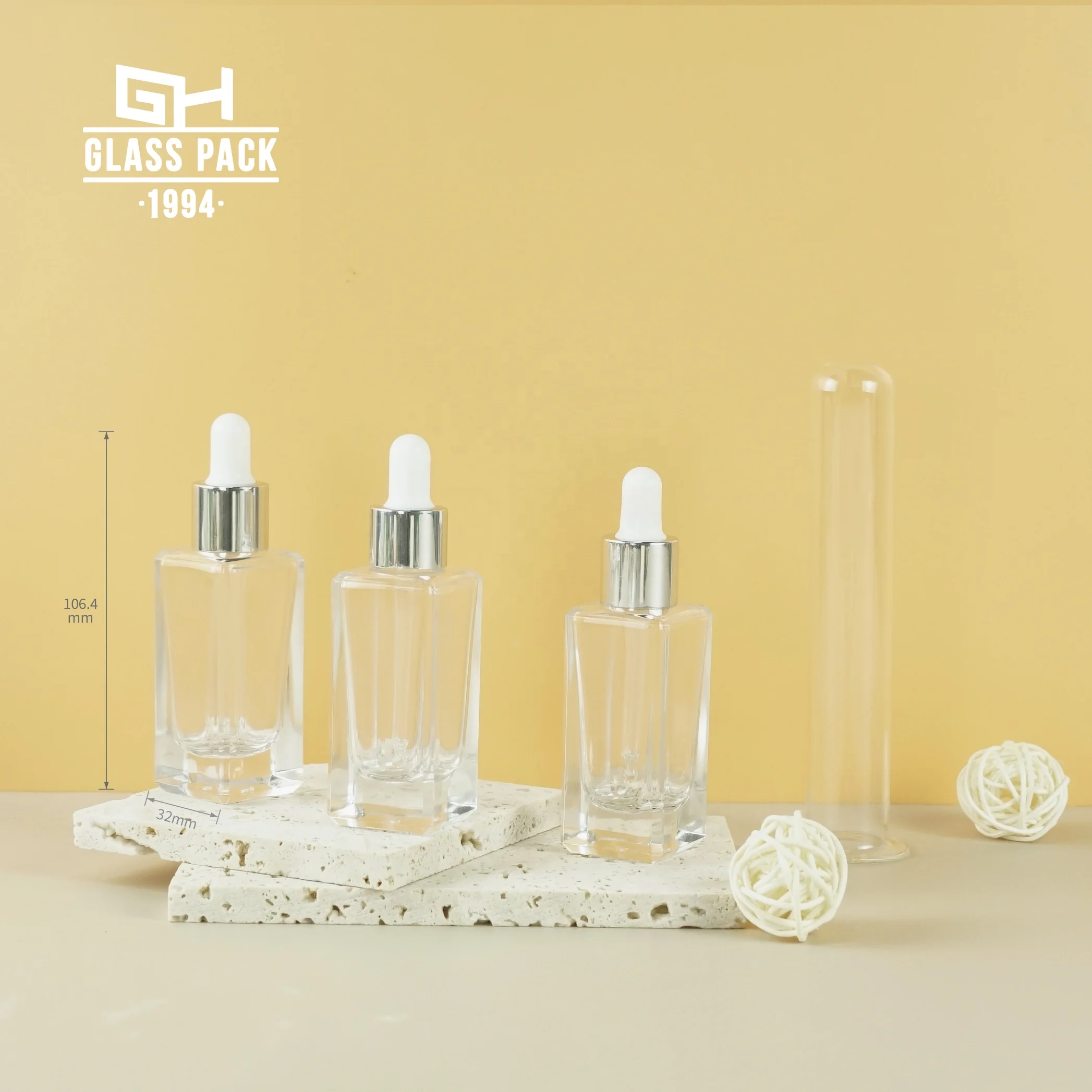 1oz  30ml square glass bottle with dropper  for essential oil products, serum, PCR pumps available