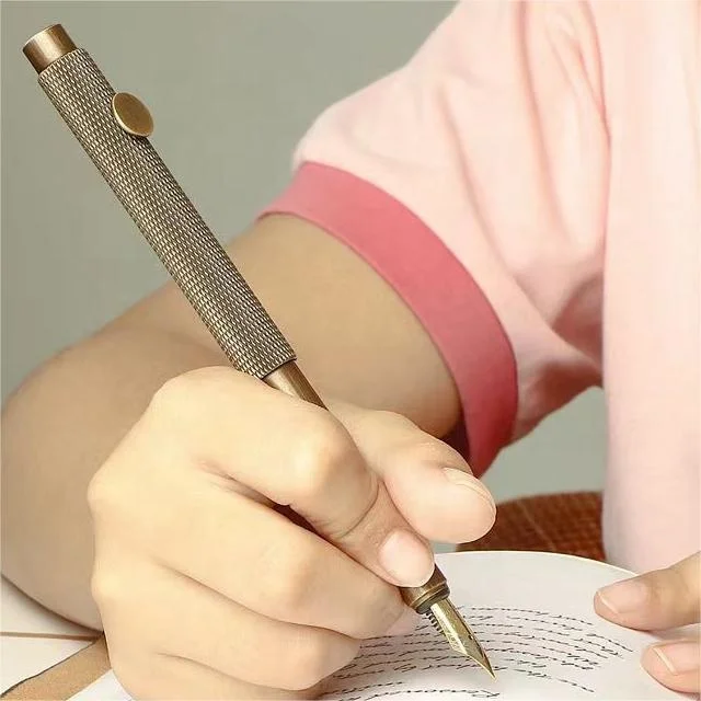 Antique Bronze Pure Brass Pocket Fountain Pen 0.38mm,0.5mm,1.0mm Multi Nibs Mini Portable Retractable Fountain Pen with No Clip