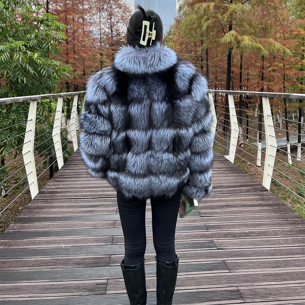 ladies winter real fox fur coat luxury silver fox fur jacket with best quality women genuine fox fur coats