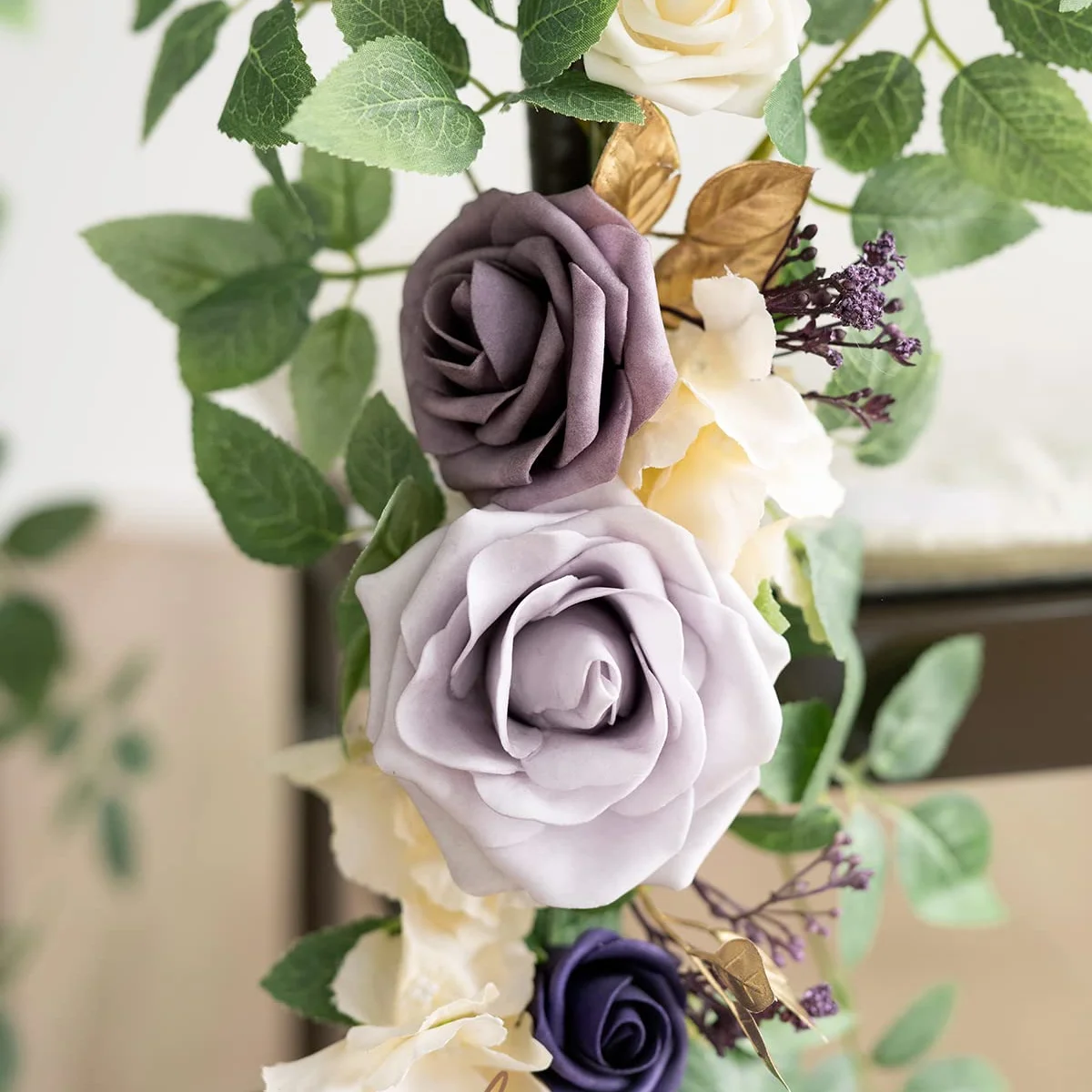 Wedding Chair Decorations Aisle Pew Church Artificial Flowers Lilac Purple Gold Bench Ceremony Reception Backdrop Party Outdoor