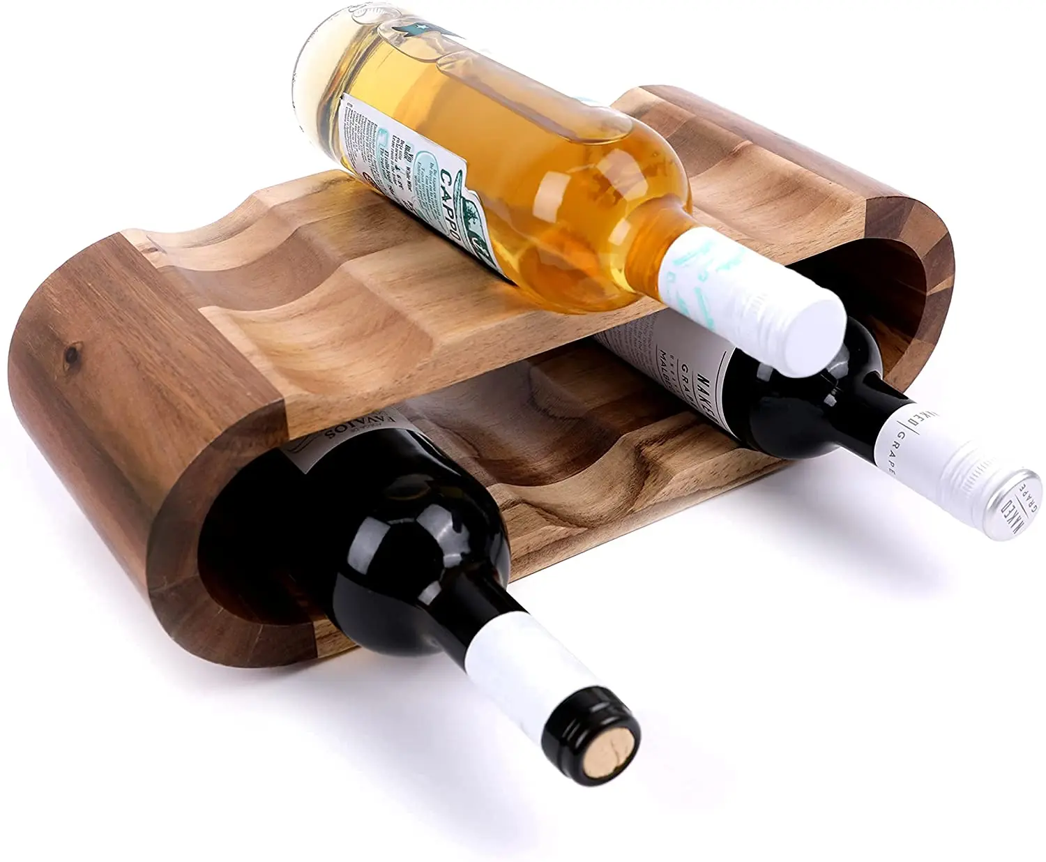 Wine Storage Organizer Counter Top 6 Wine Bottle Holder Free Standing Wooden Wine Rack With 4 Silicone Grip Pads