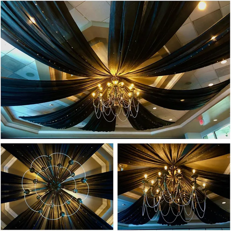 Black Chiffon Ceiling Panels 5x20FT Wedding Arch Drapes Fabric Sheer Curtains Draping for Ceremony Reception Swag Decoration