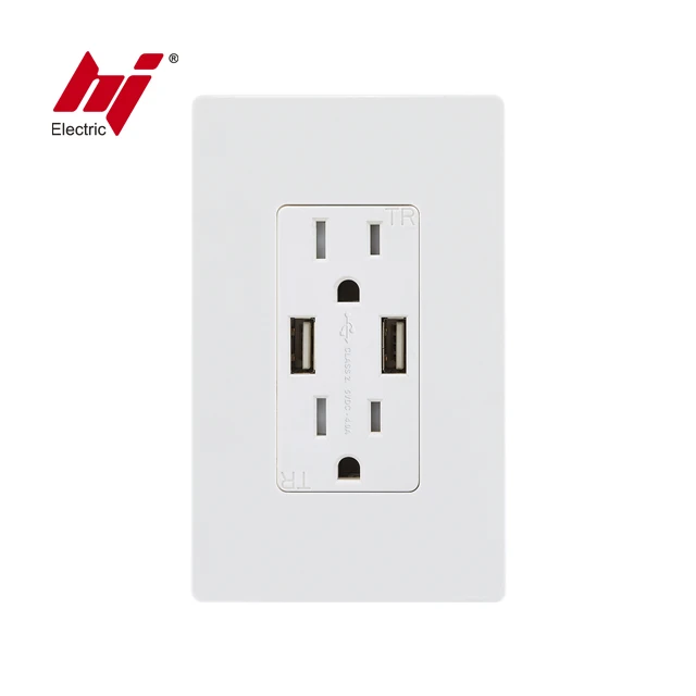 Made in China 15A Duplex Receptacle 2 Port USB Wall Charger Socket 125V 4.0A USB Outlet Wall Plate