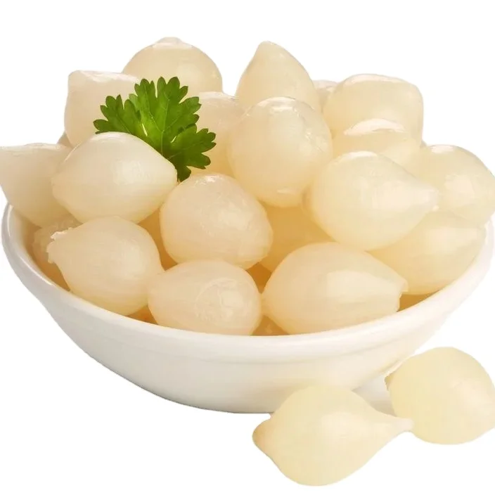 pickled onion preserved in brine contains of (water-vinegar-salt .....) in metallic tins,glass jars and barrels.