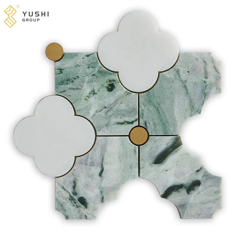 Yushi Group Copper Inlay White Carrara Irregular Flower Patterns Marble Mosaic Tile for Kitchen Backsplash Design