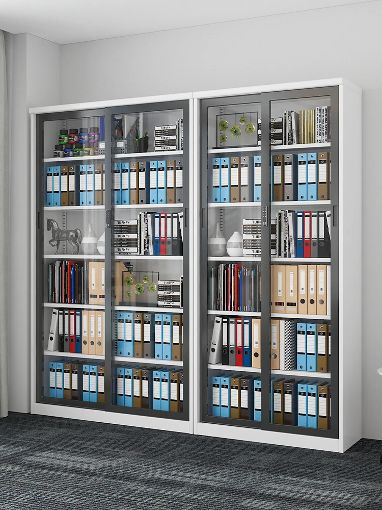 Manufactory 1800*1000*400 Glass Door Metal Shelf Steel Storage Book