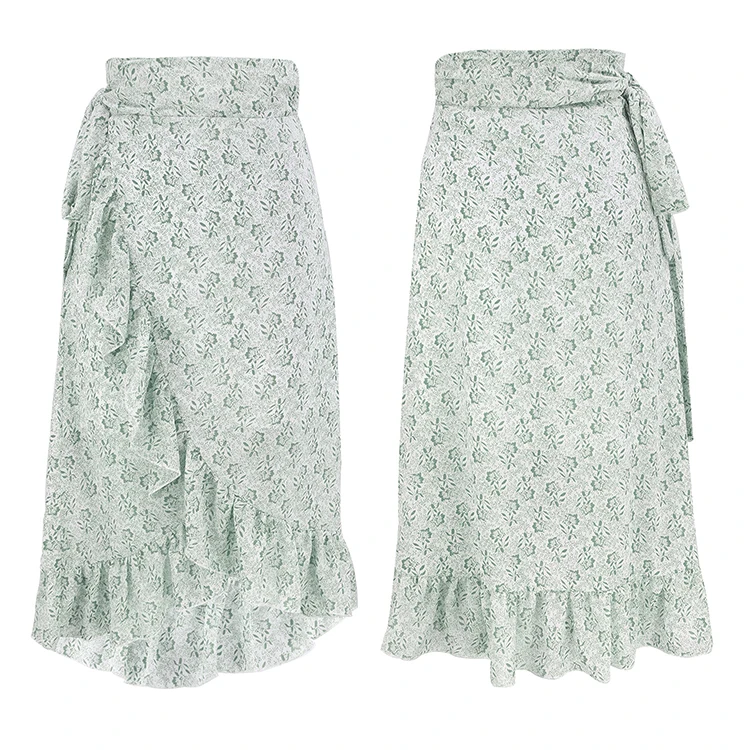 
Factory price maci layered high waist slit flowy skirts for women wrap midi skirt 