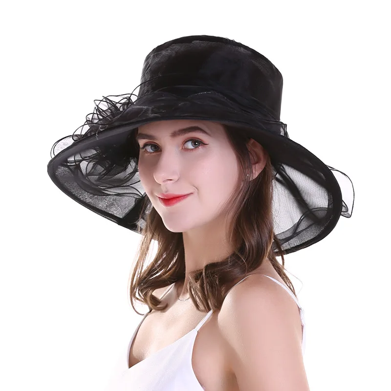Wholesale Fashion Organza Church Hat Ladies Wide Brim Formal Hats Women Elegant Church Hats