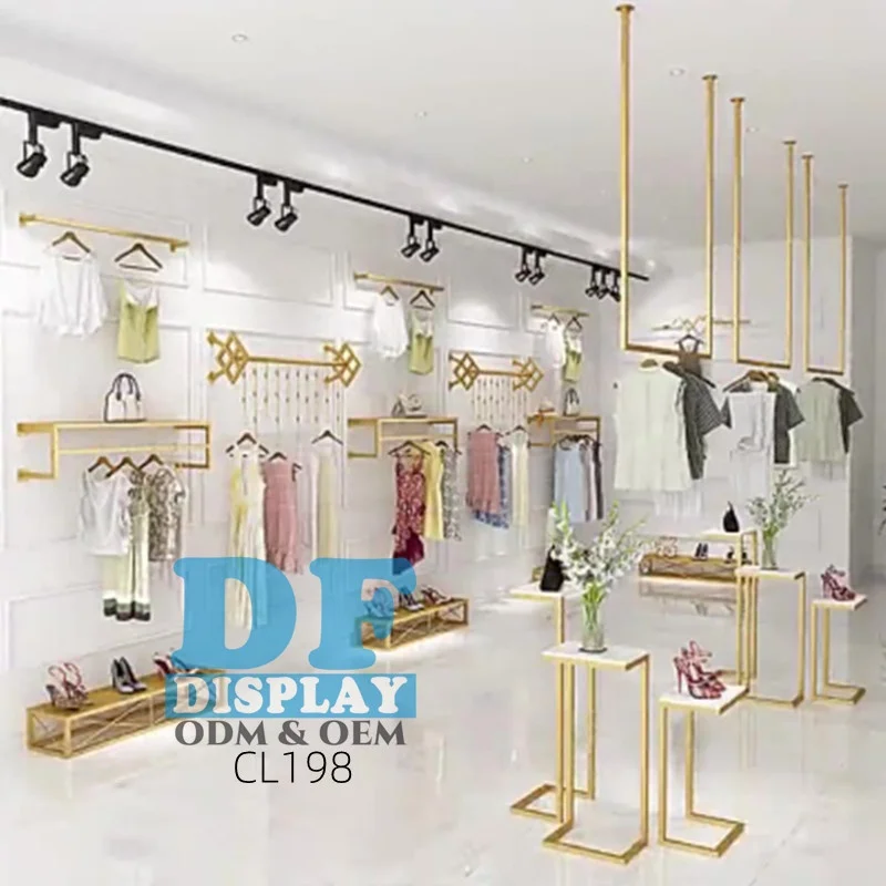 CL198 Metal gold  Display clothing rack, boutique clothing store, wall-mounted hanging clothing rack industries tube