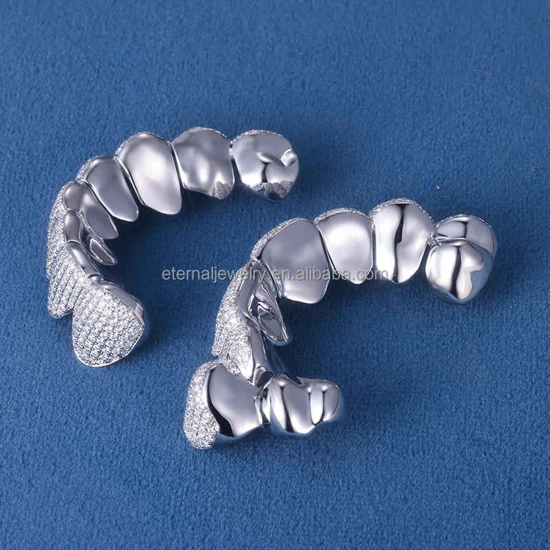 Factory Customized 100% Passed Diamond Tester Top & Bottom 1- 24 VVS Moissanite S925 Silver Solid Gold Grillz for Teeth