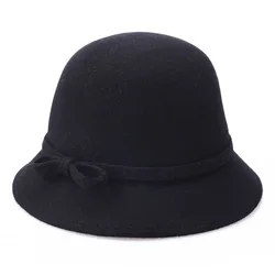 Women Wool Church Cloche Flapper Hat Lady Bucket Winter Cap