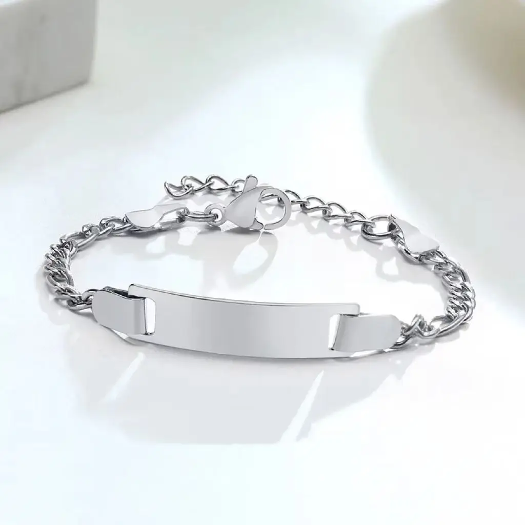 Wholesale Custom Kids Fashion Jewelry Engraved Baby Name Blank Bar Bracelet With Adjustable Chain