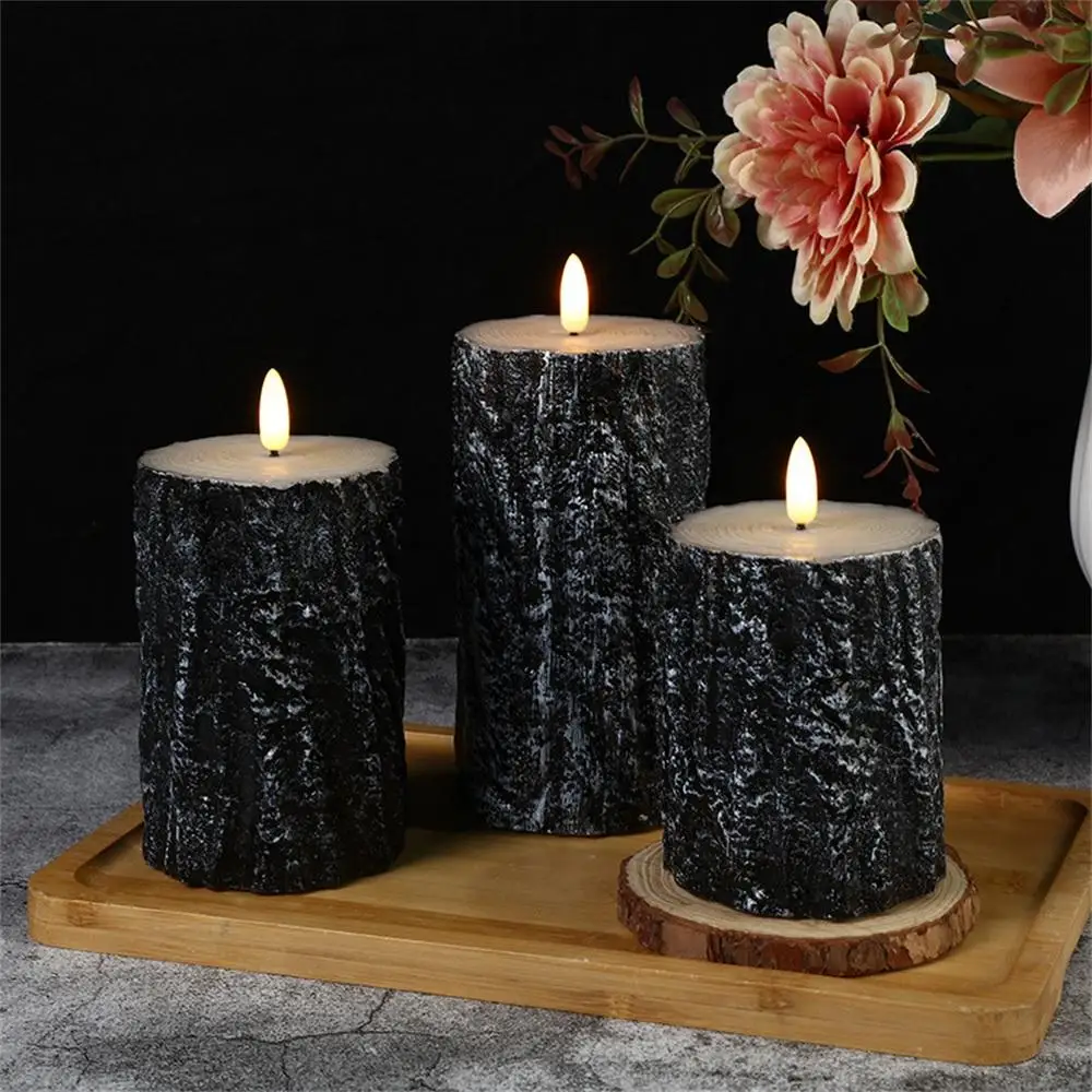Led Flameless Wax Candle Rocking Paraffin Candle Light Flat Stump Candle Birthday Party Layout Props Halloween Decoration