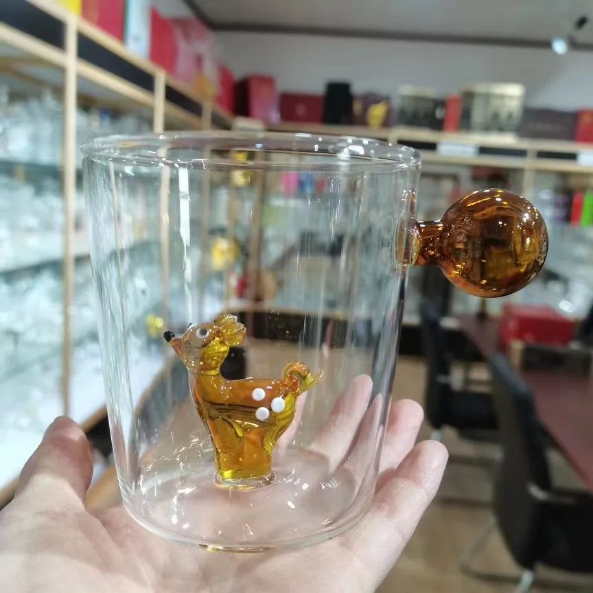 2022 New Arrive 3D Flamingo White Bear Deer Duck Animal Figure Inside Glass Cup Mug With Ball Handle