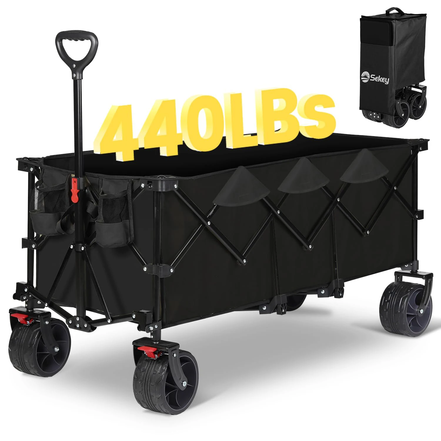 Factory Hot Sale  Collapsible Foldable Extended Wagon with 440lbs Weight Capacity, Heavy Duty 300L Folding Utility Garden Cart