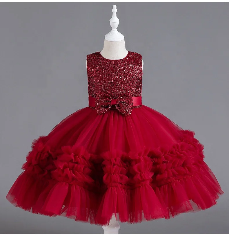 Boutique Summer Girls Puffy Frock Pattern Kids Evening Sequined Ball Gown Latest Children Dress Design Girls Birthday Party Gown