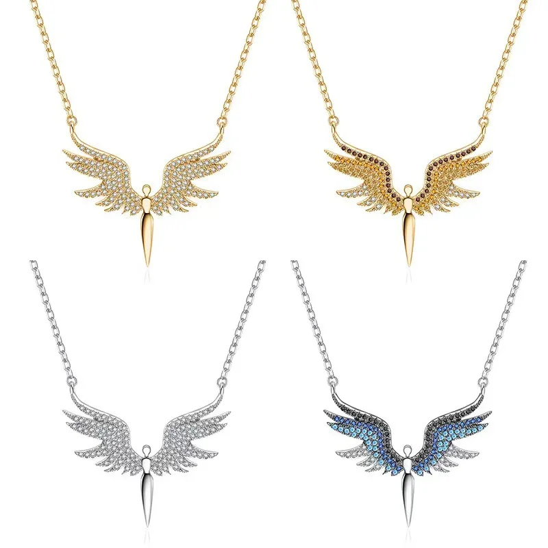 2022 Temperament Angel Wings Necklace For Woman Stainless Steel Multi Color Long Wings Clavicle Chain Necklace