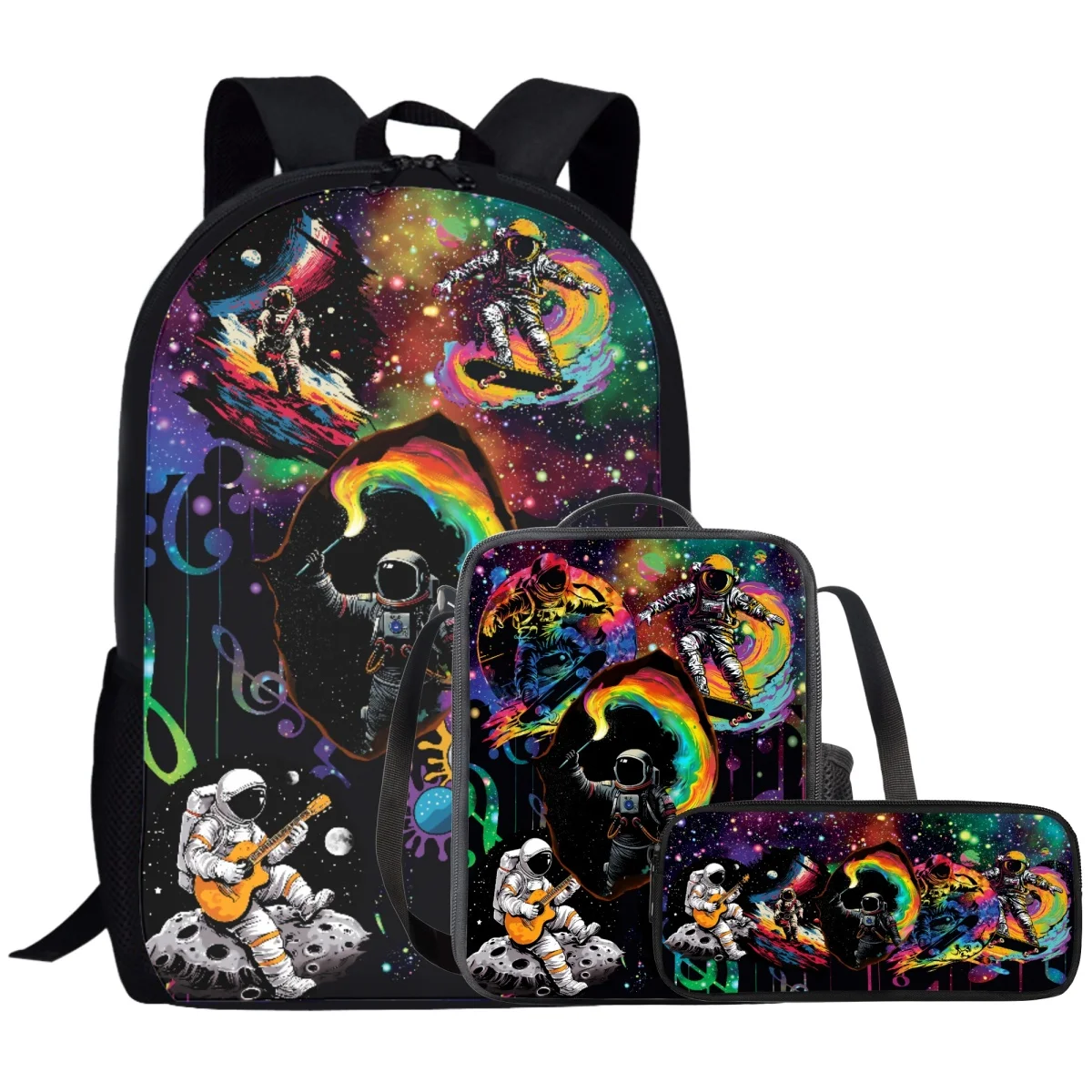 3 PCS Set Cool Astronaut Children Backpack Set with Schoolbag Lunch Bag Pencil Case  Backpack