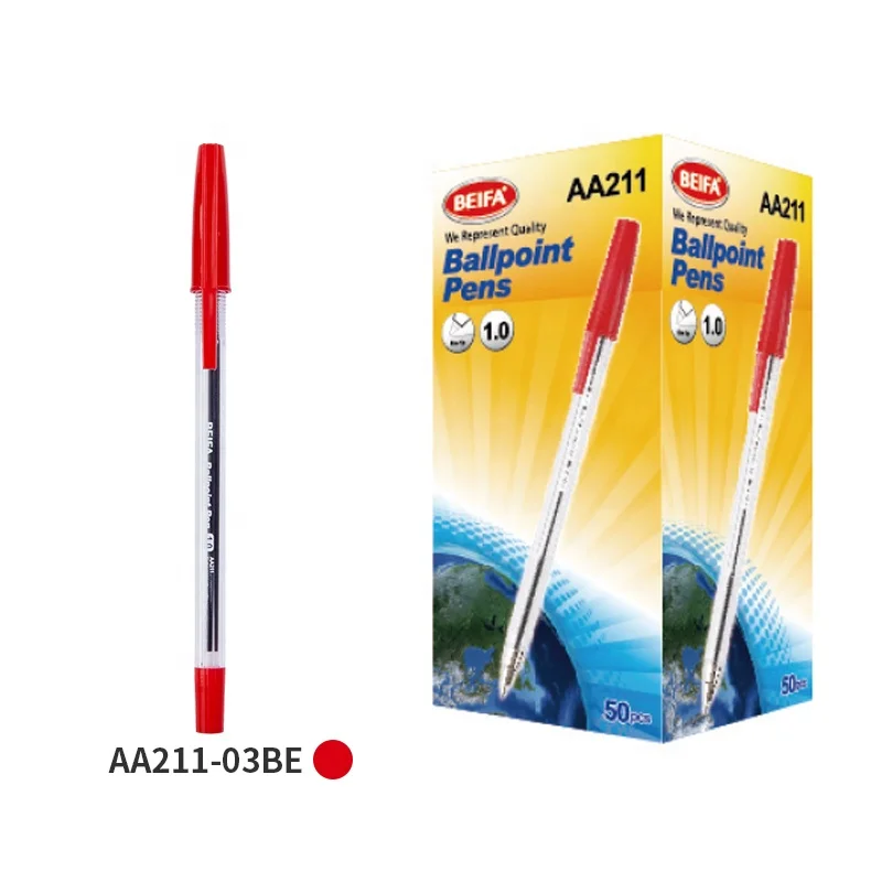 BEIFA AA211 1.0mm fine tip plug in type Factory price customizable Ball Pen 3 ink color black blue red Ballpoint Pen