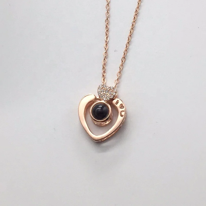 heart Sterling silver S925 Necklace 100 I Love You Languages Projection Pendant Love Symbol