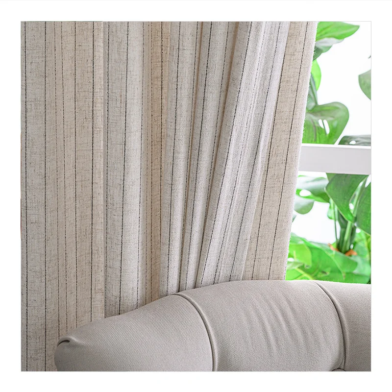 Innermor Pure Ivory Linen Stripes Upholstery Fabric Material Fabric Color Curtains