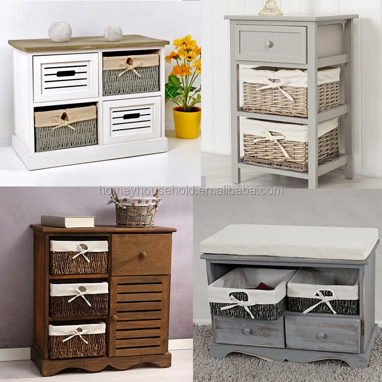 2 Wicker Baskets Nightstand/Bedside Table