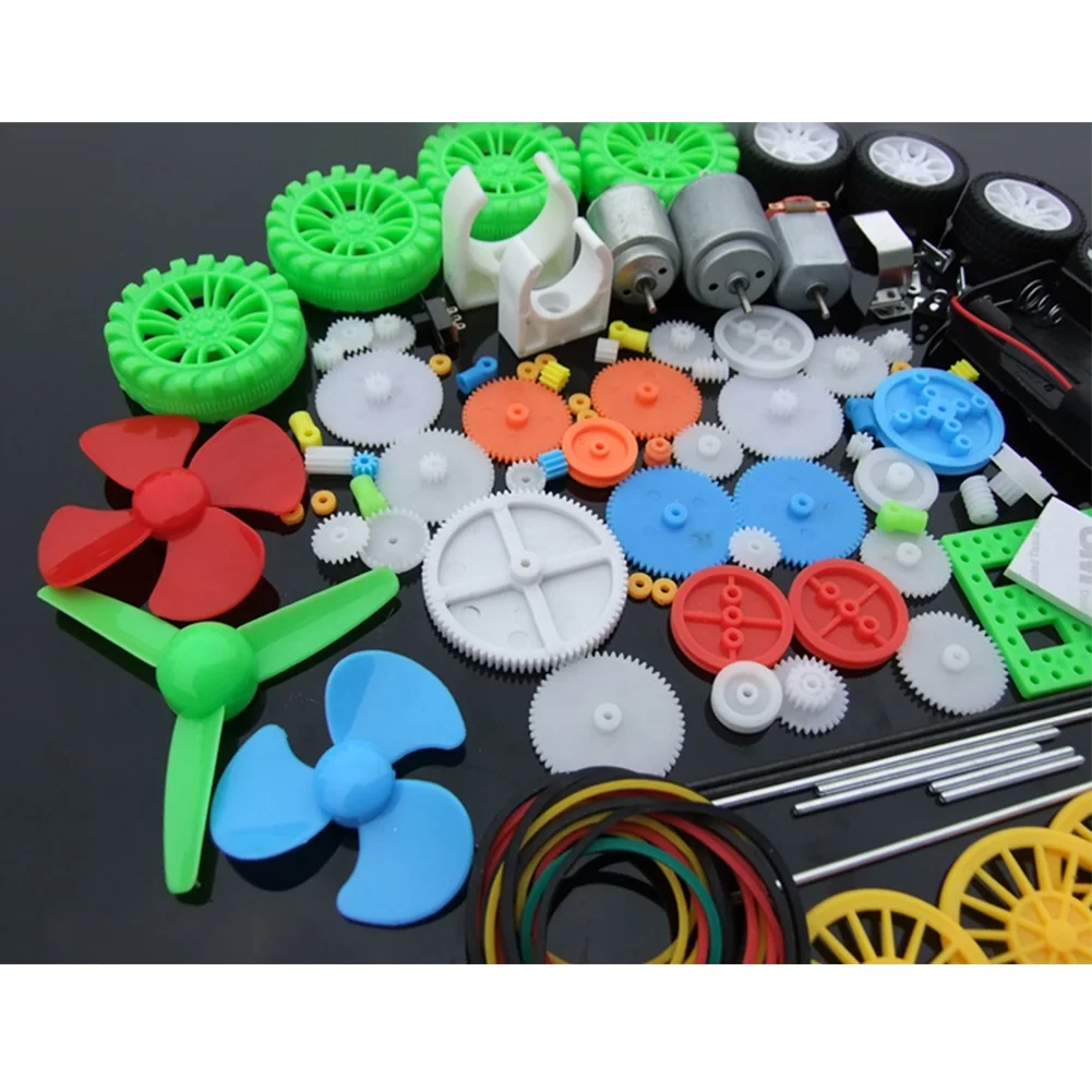 112Pcs DC Motor Kit Electric Mini Motor & Plastic Gears Bracket Shaft Propeller for DIY Toy Car Boat Robot Scientific Experiment