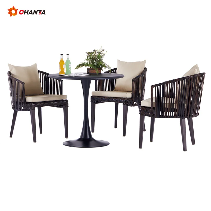 American Standard Outdoor Garden French Bistro Cafe Aluminum Rope Rattan Woven Chair