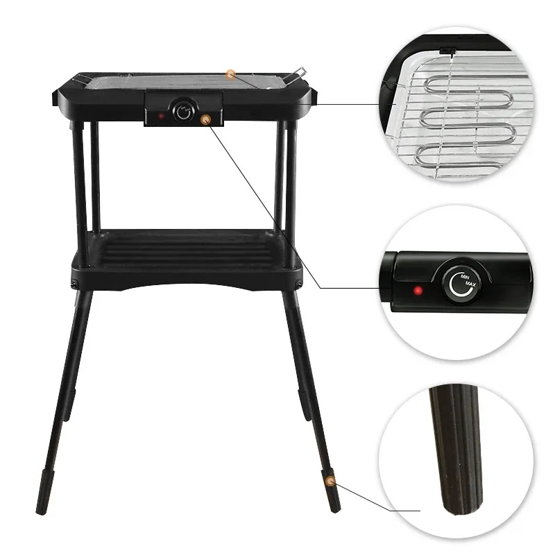 Four-Point Stable Stand Eco-Friendly Electric Grill with Integrated Safety Features Space-Efficient Electric Griddles