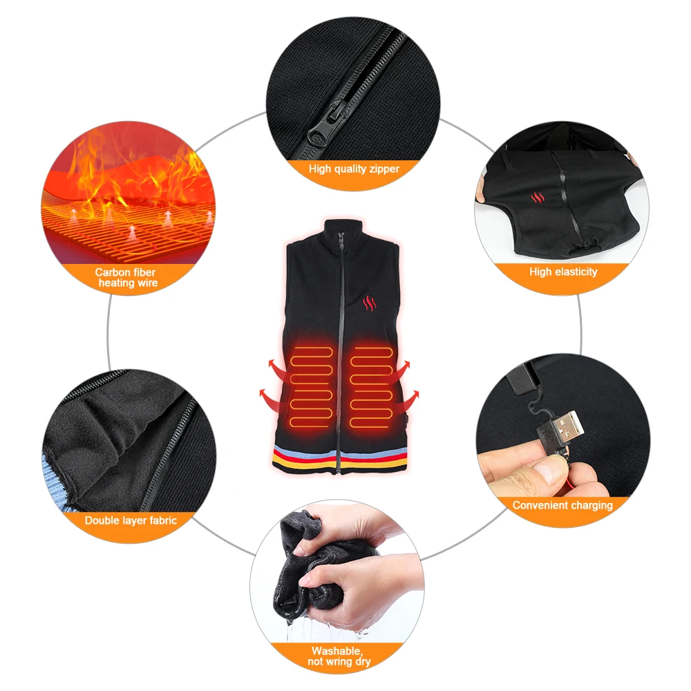 Kotiontech Electric Rechargeable Battery Waistcoat 5 Heating Zones Heated Vest