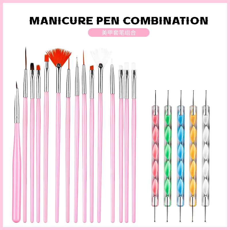 20pcs/set Brush for Nails Art Painting Pen Drill Brush Nail Art Set Maincure Painting Acrilic Nail Brush DIY Design Bio Gel Tool
