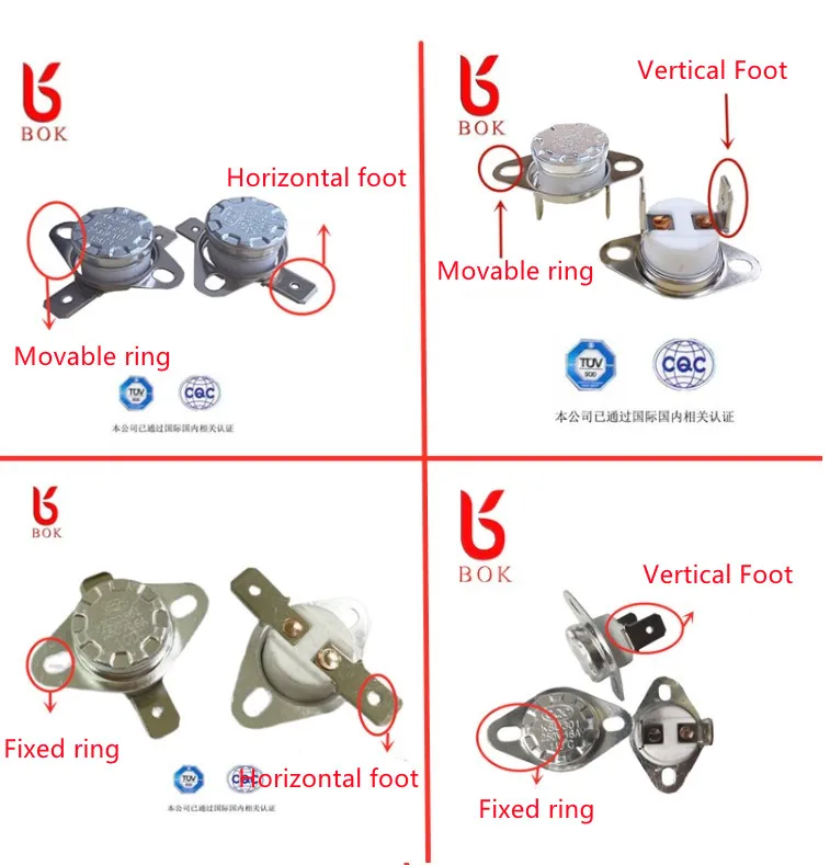 KSD301 thermostat 10A 250V 120 degrees Normally closed Moving ring Horizontal foot Thermal protector Temperature control switch