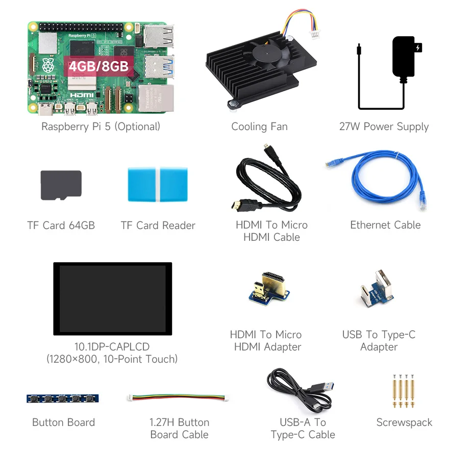 Raspberry Pi 5 Kit 4GB/8GB RAM BCM2712 processor 2.4GHz quad-core 64-bit Arm Cortex-A76 CPU Built Using RP1 I/O Controller