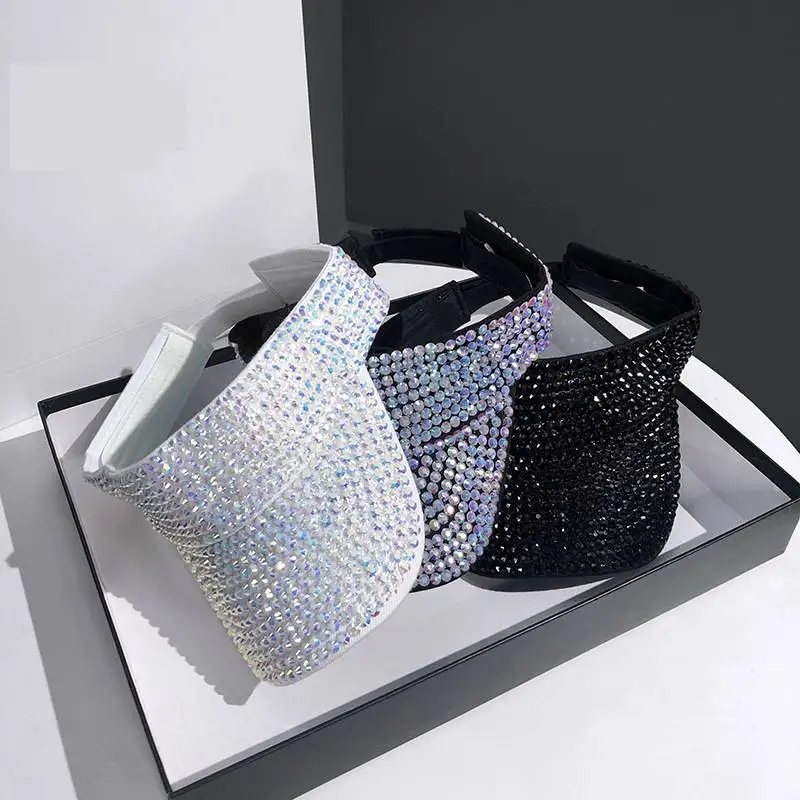Women Empty Top Summer hats luxury Sunhat visors ladies Hip Hop hat Outdoor Rhinestone Beach Hat
