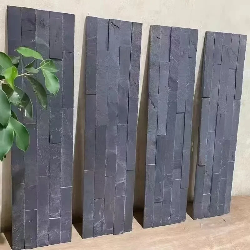 China Split Surface Natural Black Slate Culture Stone for exterior wall cladding
