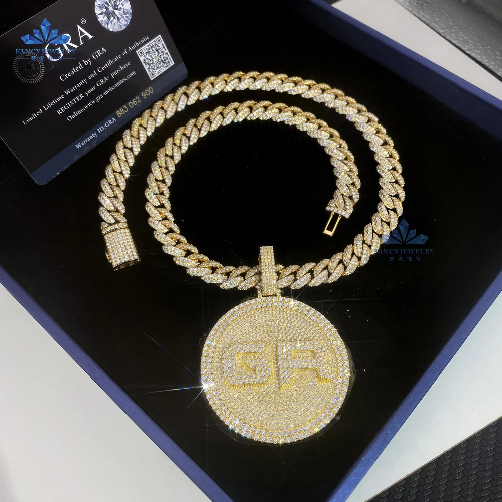 Pass Diamond Tester Iced Out Moissanite Name Pendant Custom 925 Silver VVS Diamond Hip Hop Letter Pendant Link Chain For Rapper